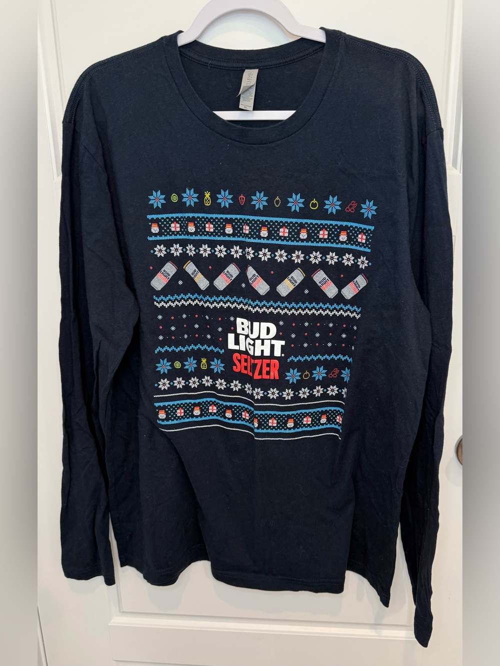 Bud Light Seltzer Adult Long Sleeve Holiday T Shirt Size XL Budweiser Christmas